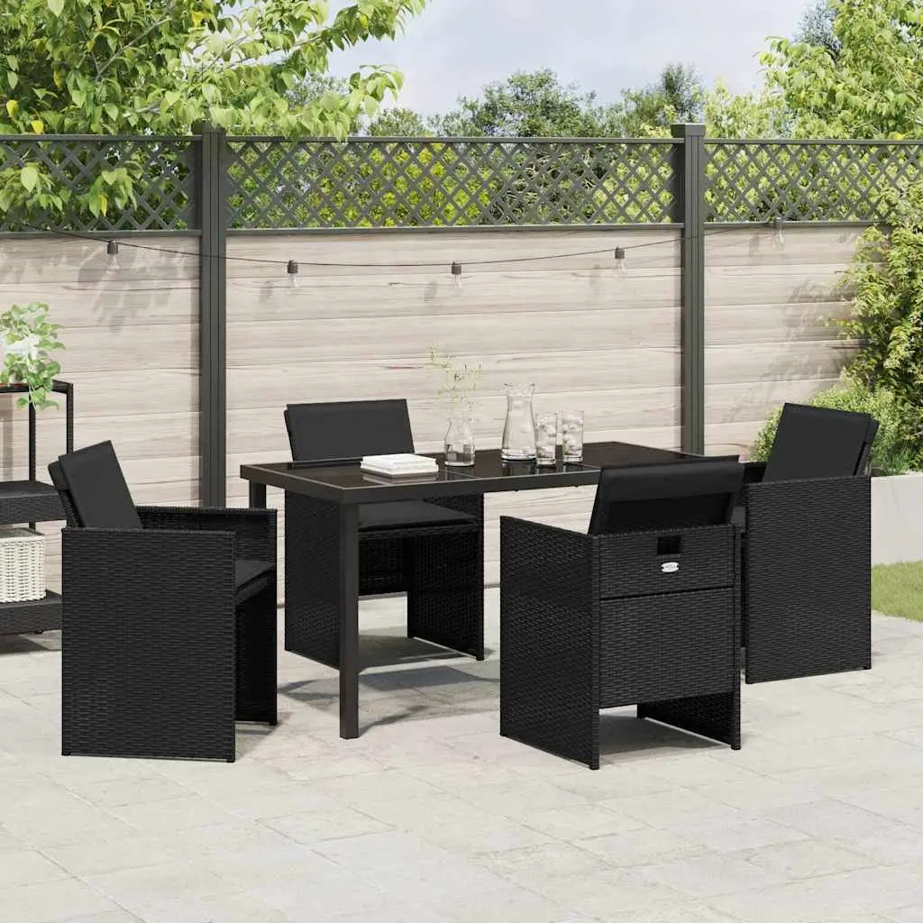 Garden Dining Set 5 Piece Outdoor Furniture Table Chairs Poly Rattan Black