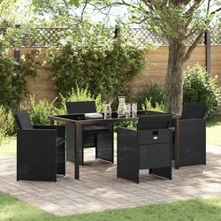 Garden Dining Set 5 Pieces Black Outdoor Furniture Patio Table Chairs Cushions