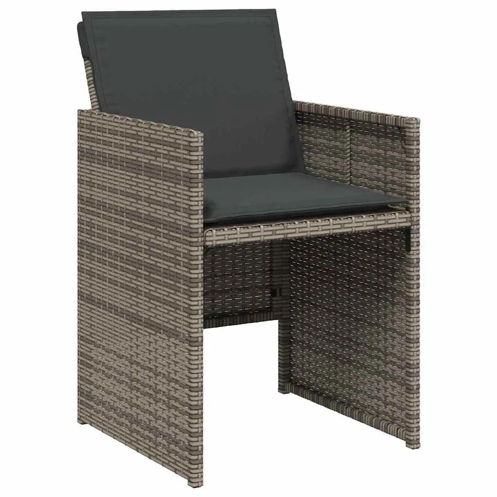 Outdoor Furniture Set 5 Piece Grey Poly Rattan Dining Chairs with Cushions and Tempered Glass Table