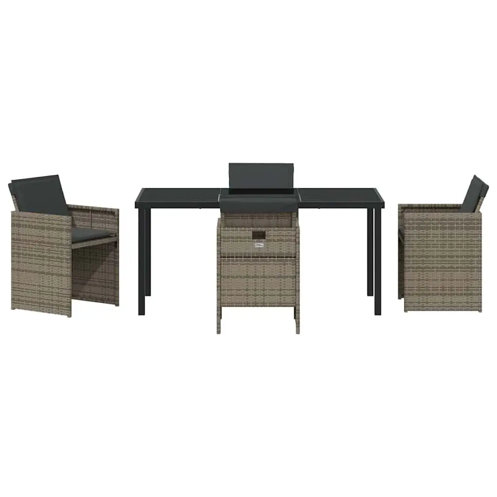 5 Piece Garden Dining Set Grey Poly Rattan Outdoor Table with Tempered Glass Top and Chairs