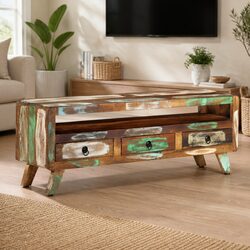 Practical Reclaimed Wood TV Cabinet for Living Rooms 110x30x40 cm