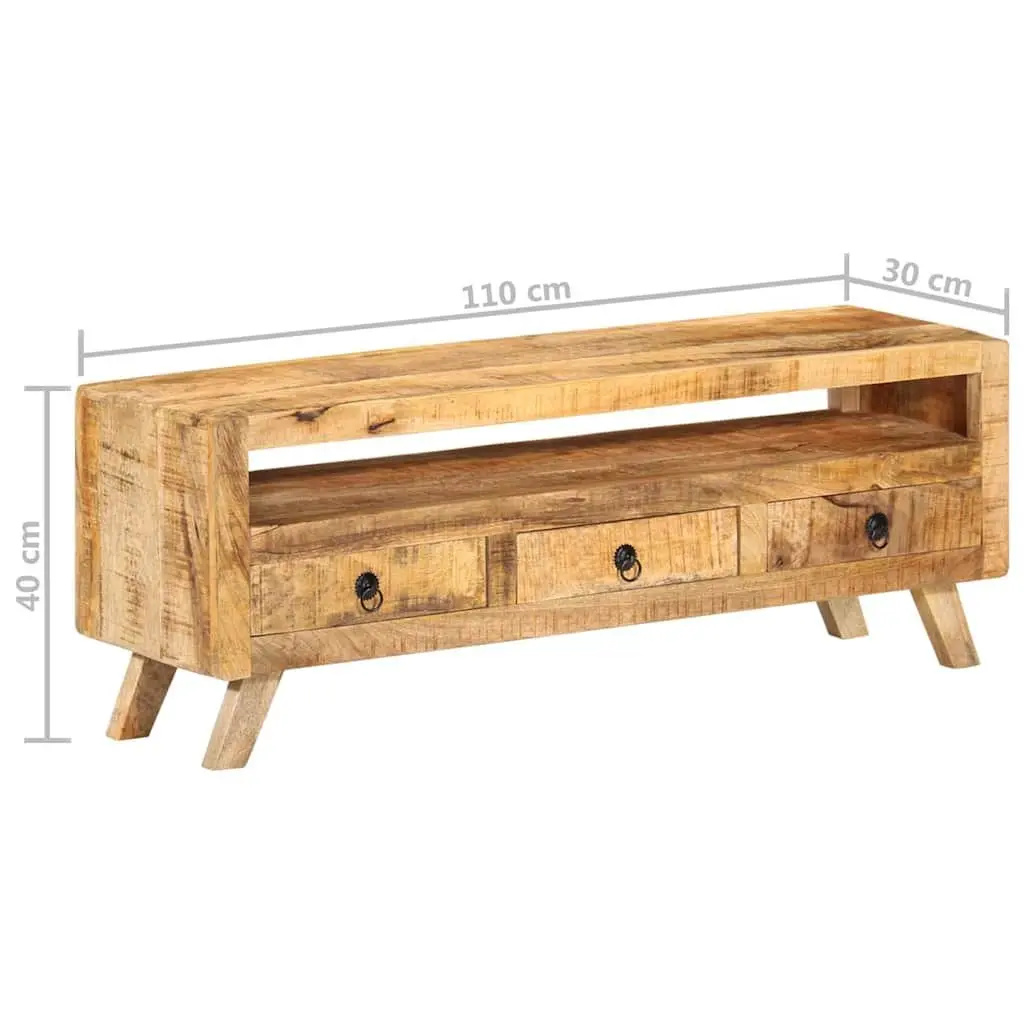TV Cabinet Solid Mango Wood 110x30x40cm Brown Storage Drawers Shelf Unit