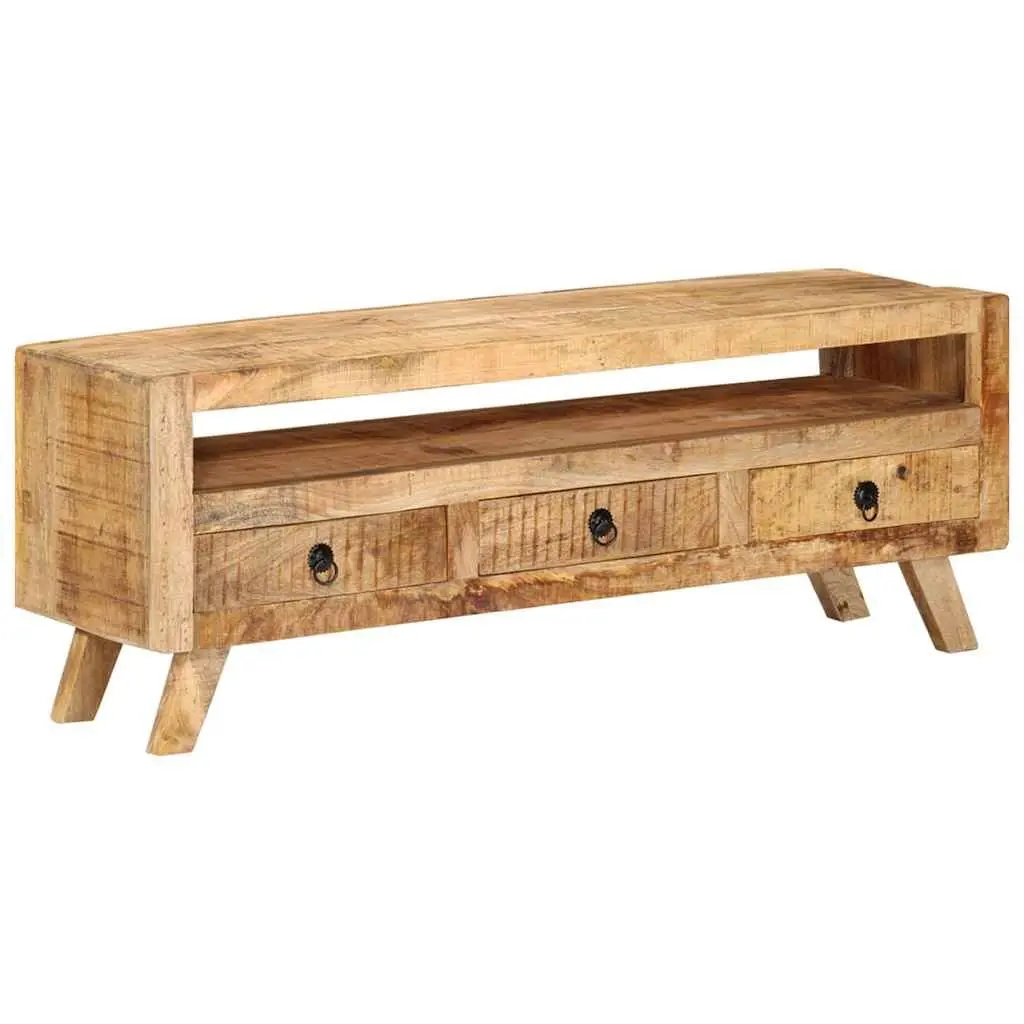 TV Cabinet Solid Mango Wood 110x30x40cm Brown Storage Drawers Shelf Unit