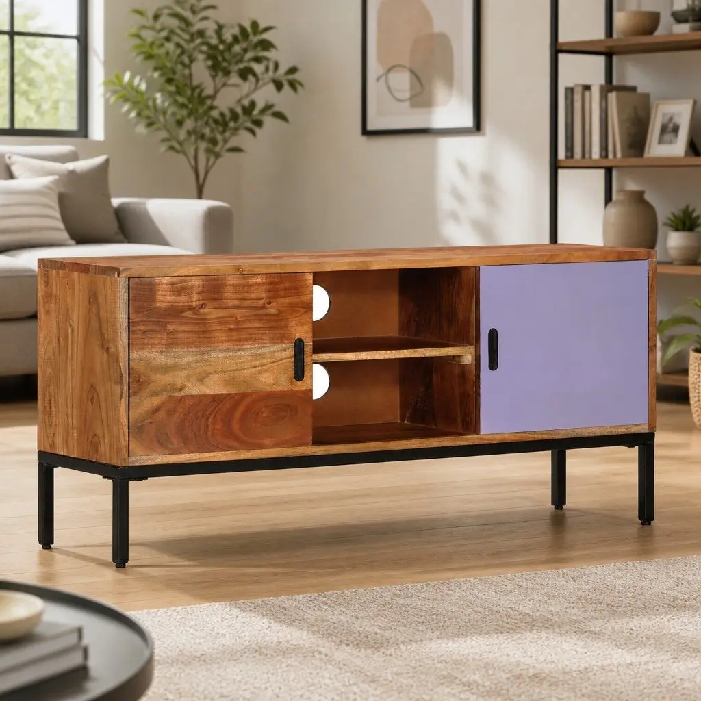 TV Cabinet Honey Brown Grey Solid Wood Storage Unit 110x30x50 cm Living Room