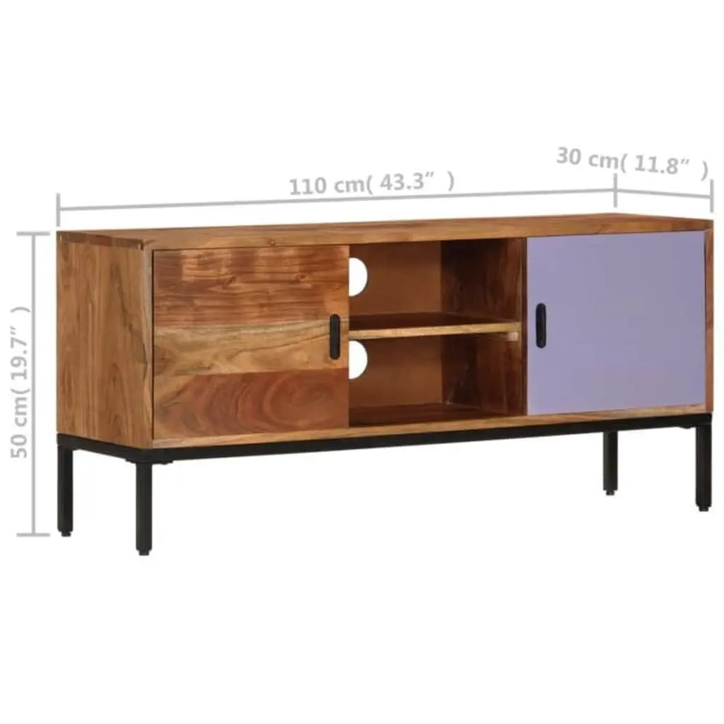 TV Cabinet Honey Brown Grey Solid Wood Storage Unit 110x30x50 cm Living Room