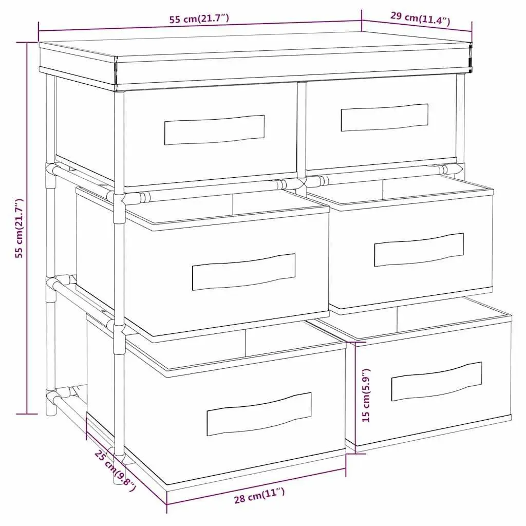 Storage Cabinet with 6 Drawers Fabric Organiser Black Steel Frame Unit