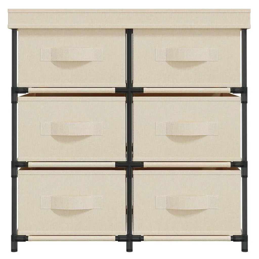 Storage Cabinet Steel Frame 6 Drawer Organiser Cream Fabric Home Furniture