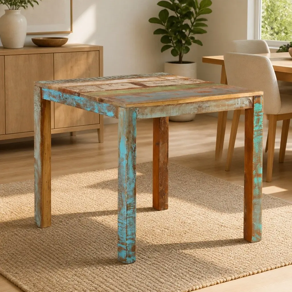 Dining Table Handmade Solid Reclaimed Wood 82x80x76 cm Multicolour Rustic Kitchen Furniture