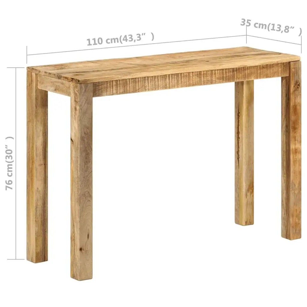 Console Table Brown Rough Mango Wood 110cm Width 35cm Depth 76cm Height Rustic Accent Furniture