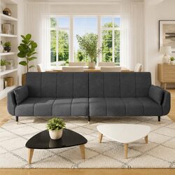 Functional 2-Seater Grey Velvet Sofa Bed with Pillows