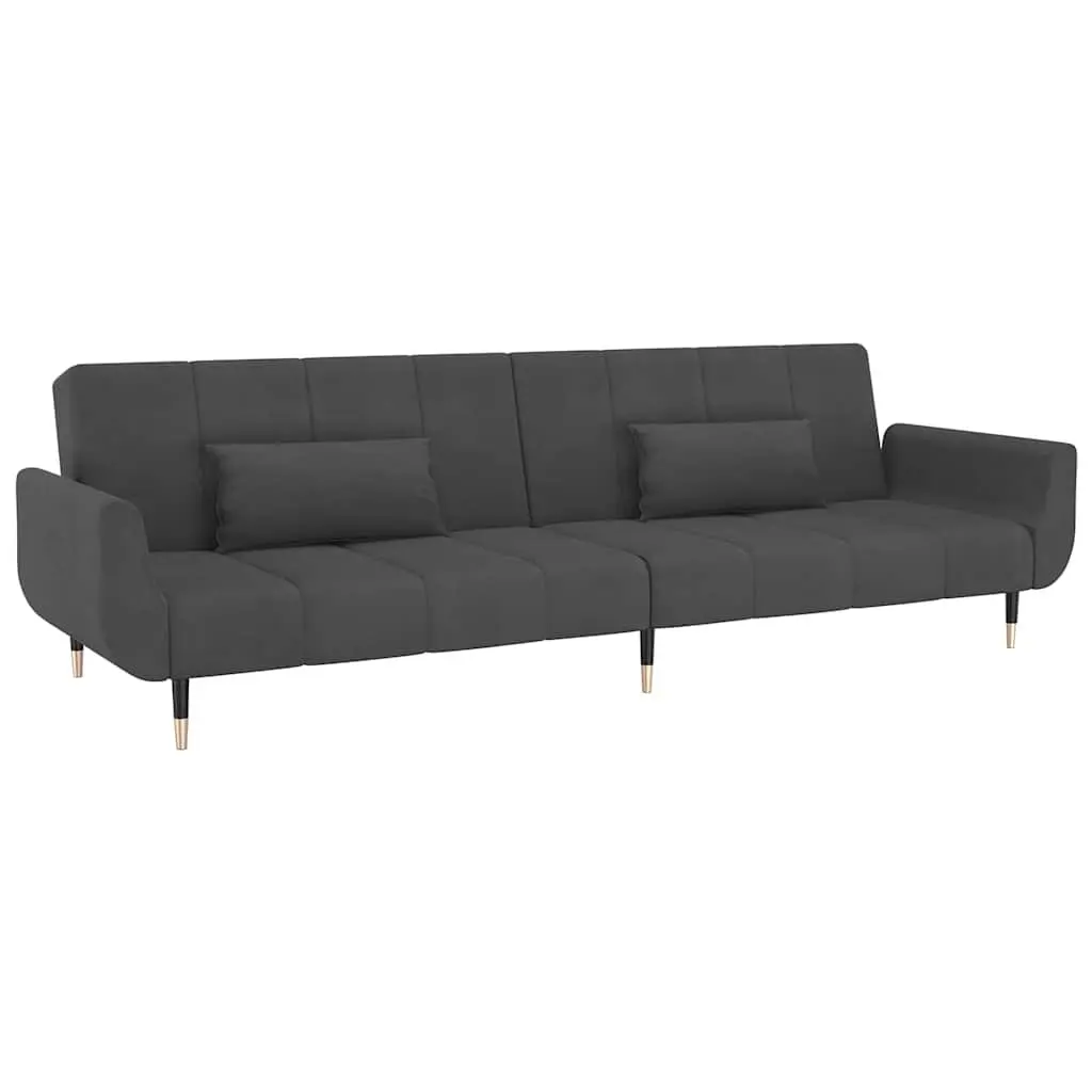 2-Seater Sofa Bed Convertible Velvet Grey with Adjustable Backrest and Pillows