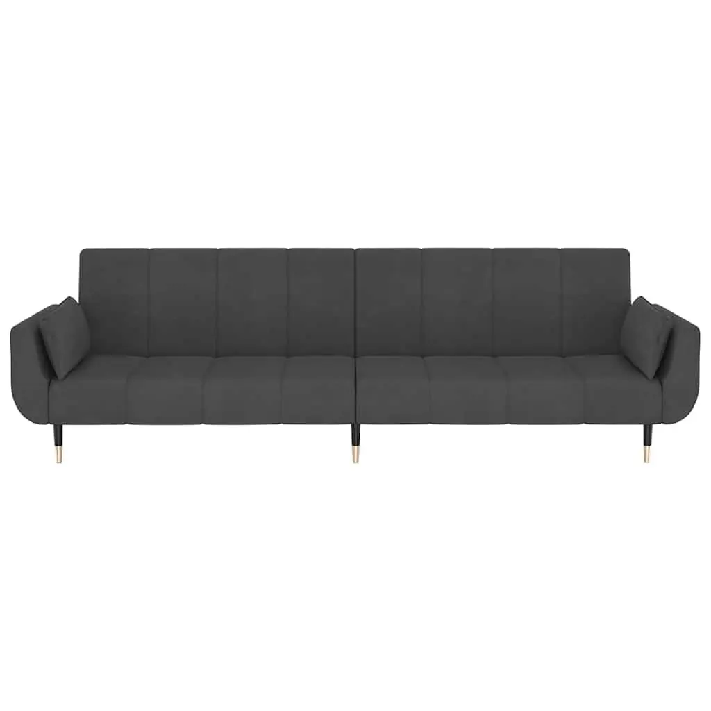 2-Seater Sofa Bed Convertible Velvet Grey with Adjustable Backrest and Pillows