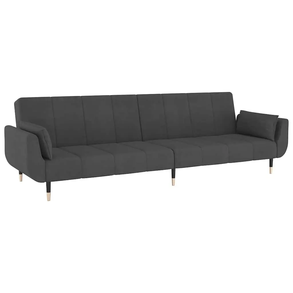 2-Seater Sofa Bed Convertible Velvet Grey with Adjustable Backrest and Pillows
