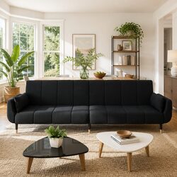2-Seater Sofa Bed Convertible Lounger with Adjustable Backrest and Pillows Black