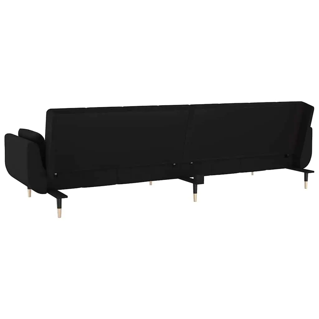 Convertible Sofa Bed Velvet Fabric Black 2-Seater with Adjustable Backrest and Pillows