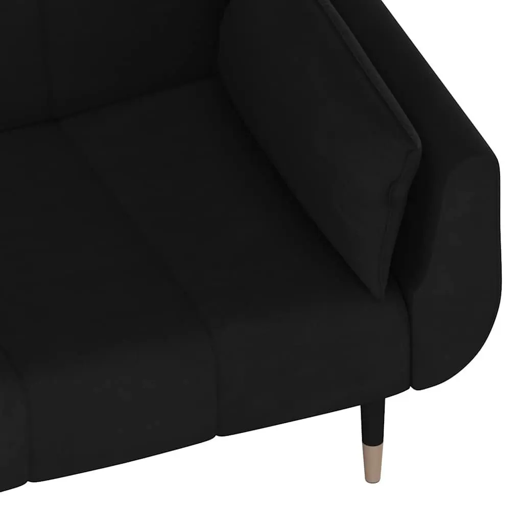 Convertible Sofa Bed Velvet Fabric Black 2-Seater with Adjustable Backrest and Pillows