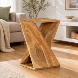 Functional Solid Wood Side Table with Twisted Design