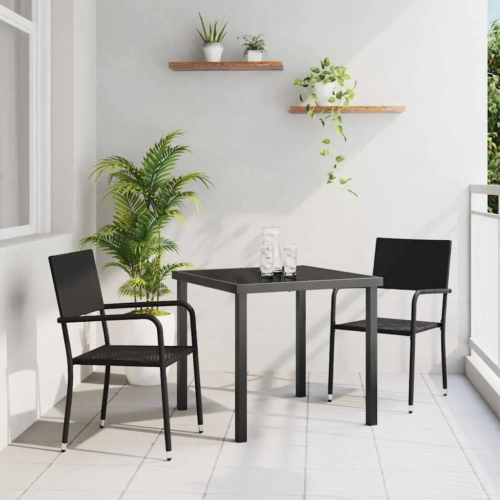 Outdoor Garden Dining Set 3 Pcs Black Poly Rattan Chair Table Patio Furniture