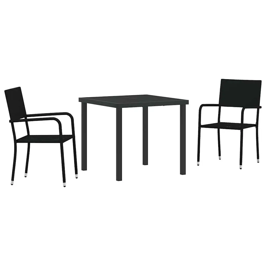 Outdoor Garden Dining Set 3 Pcs Black Poly Rattan Chair Table Patio Furniture