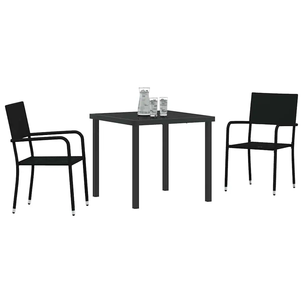 Outdoor Garden Dining Set 3 Pcs Black Poly Rattan Chair Table Patio Furniture