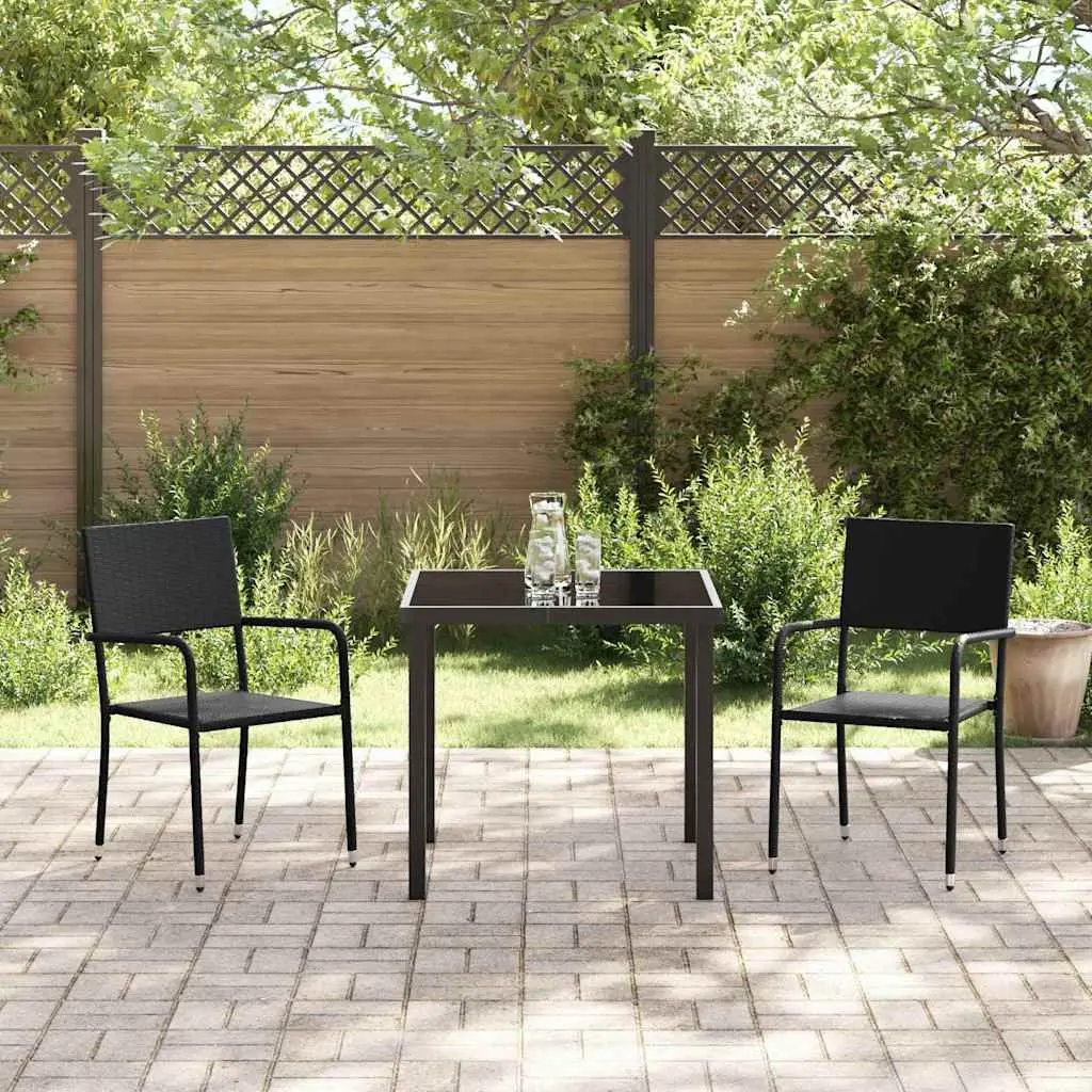 Outdoor Garden Dining Set 3 Pcs Black Poly Rattan Chair Table Patio Furniture