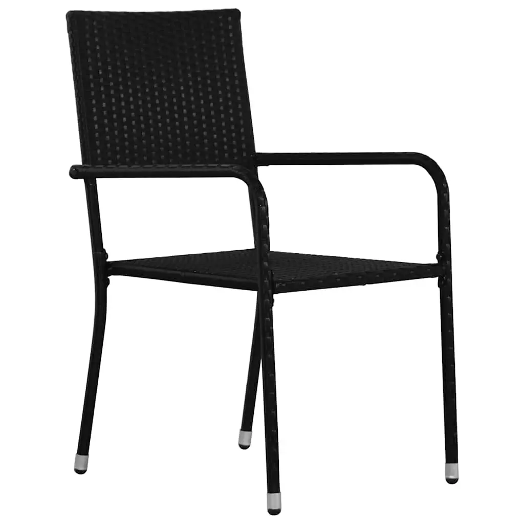 Outdoor Garden Dining Set 3 Pcs Black Poly Rattan Chair Table Patio Furniture