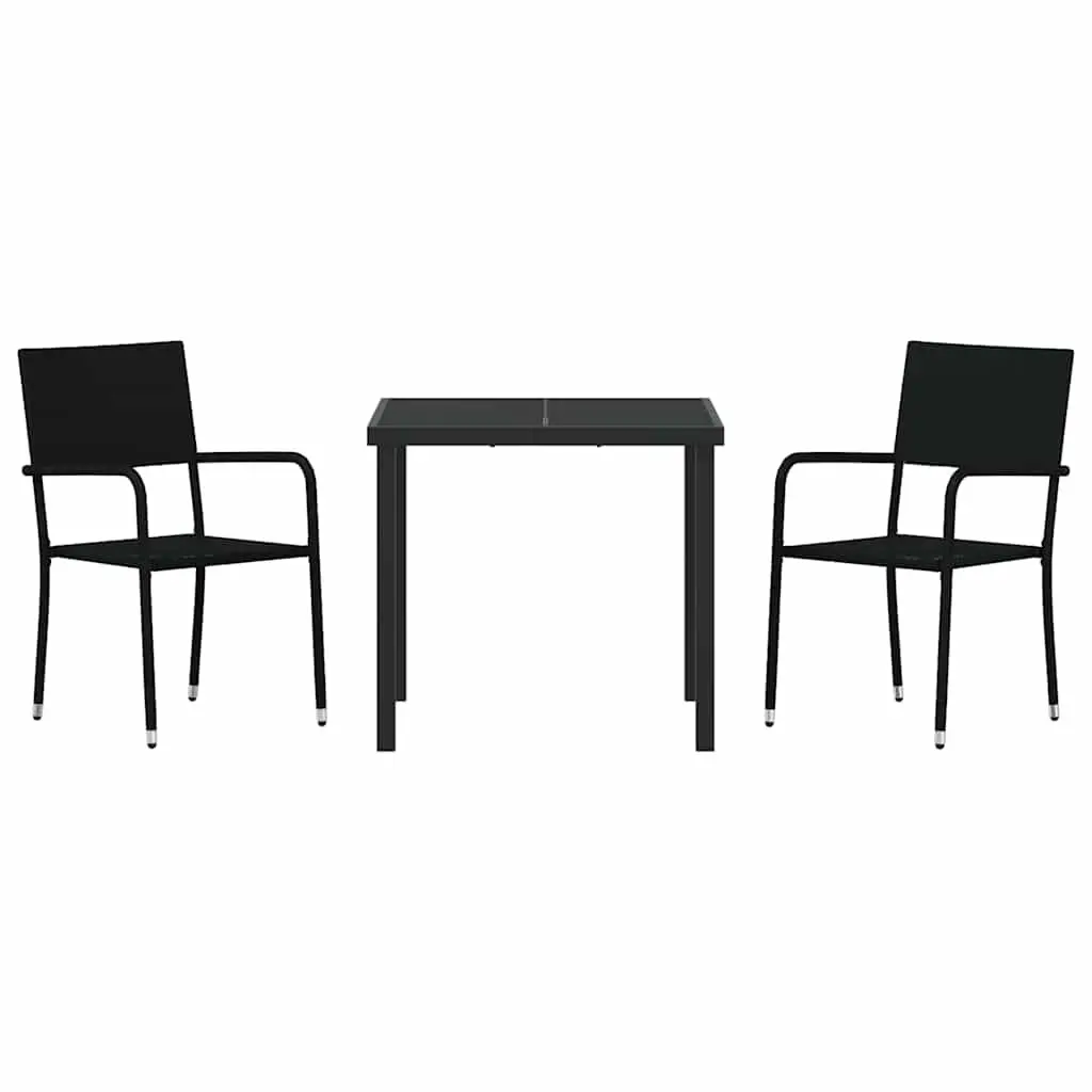 Outdoor Garden Dining Set 3 Pcs Black Poly Rattan Chair Table Patio Furniture