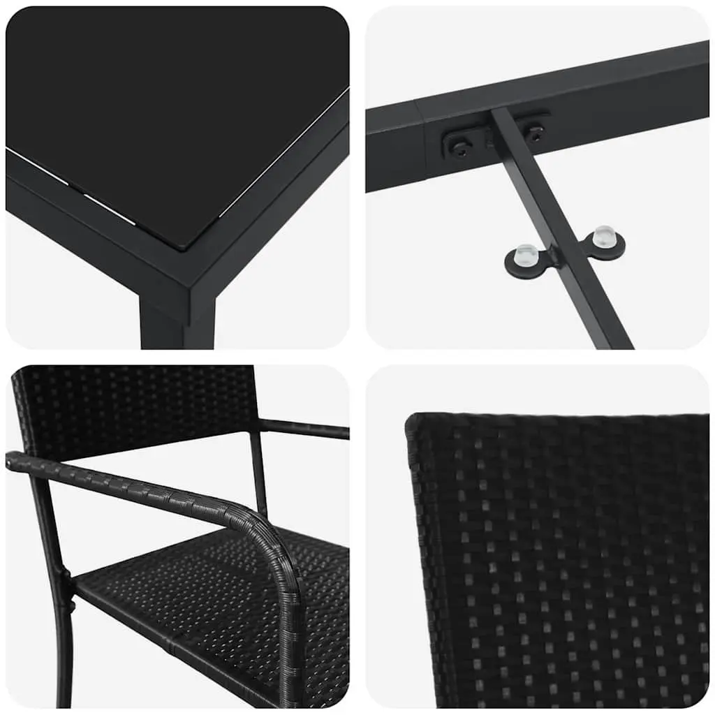 Outdoor Garden Dining Set 3 Pcs Black Poly Rattan Chair Table Patio Furniture