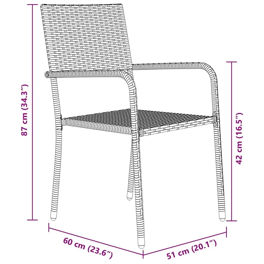 Outdoor Garden Dining Set 3 Pcs Black Poly Rattan Chair Table Patio Furniture