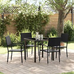 Outdoor Dining Set 5 Piece Black Poly Rattan Garden Furniture with Cushion