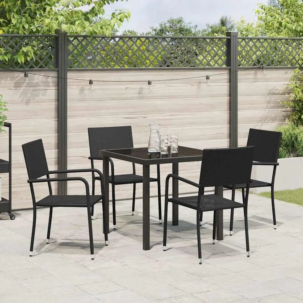 Outdoor Dining Set 5 Piece Black Poly Rattan Garden Furniture with Cushion