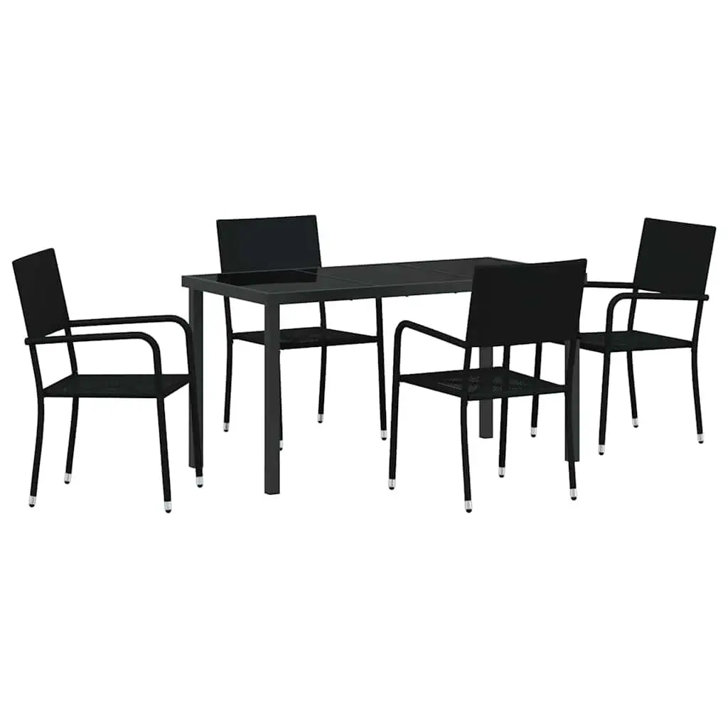 Outdoor Dining Set Poly Rattan Steel Frame Tempered Glass Table 5 Piece Black