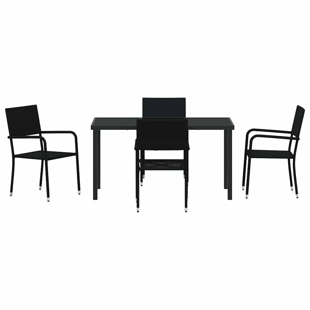 Outdoor Dining Set Poly Rattan Steel Frame Tempered Glass Table 5 Piece Black