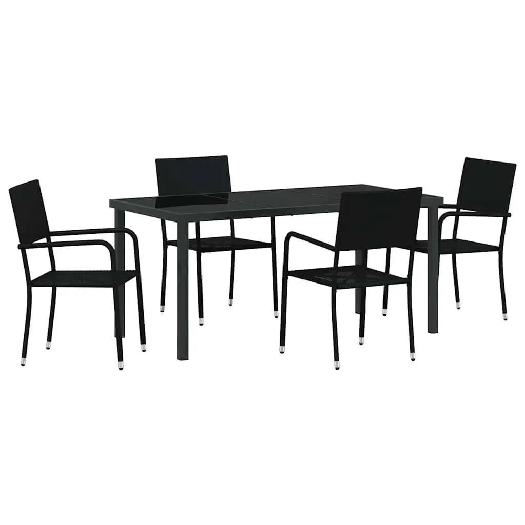 Garden Dining Set Black Poly Rattan 5 Pieces Outdoor Furniture with Cushion