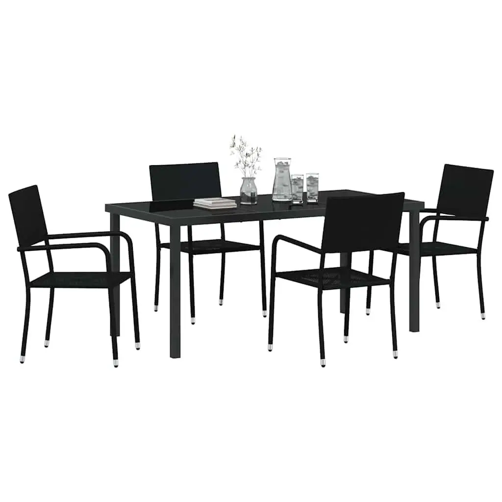 Garden Dining Set Black Poly Rattan 5 Pieces Outdoor Furniture with Cushion