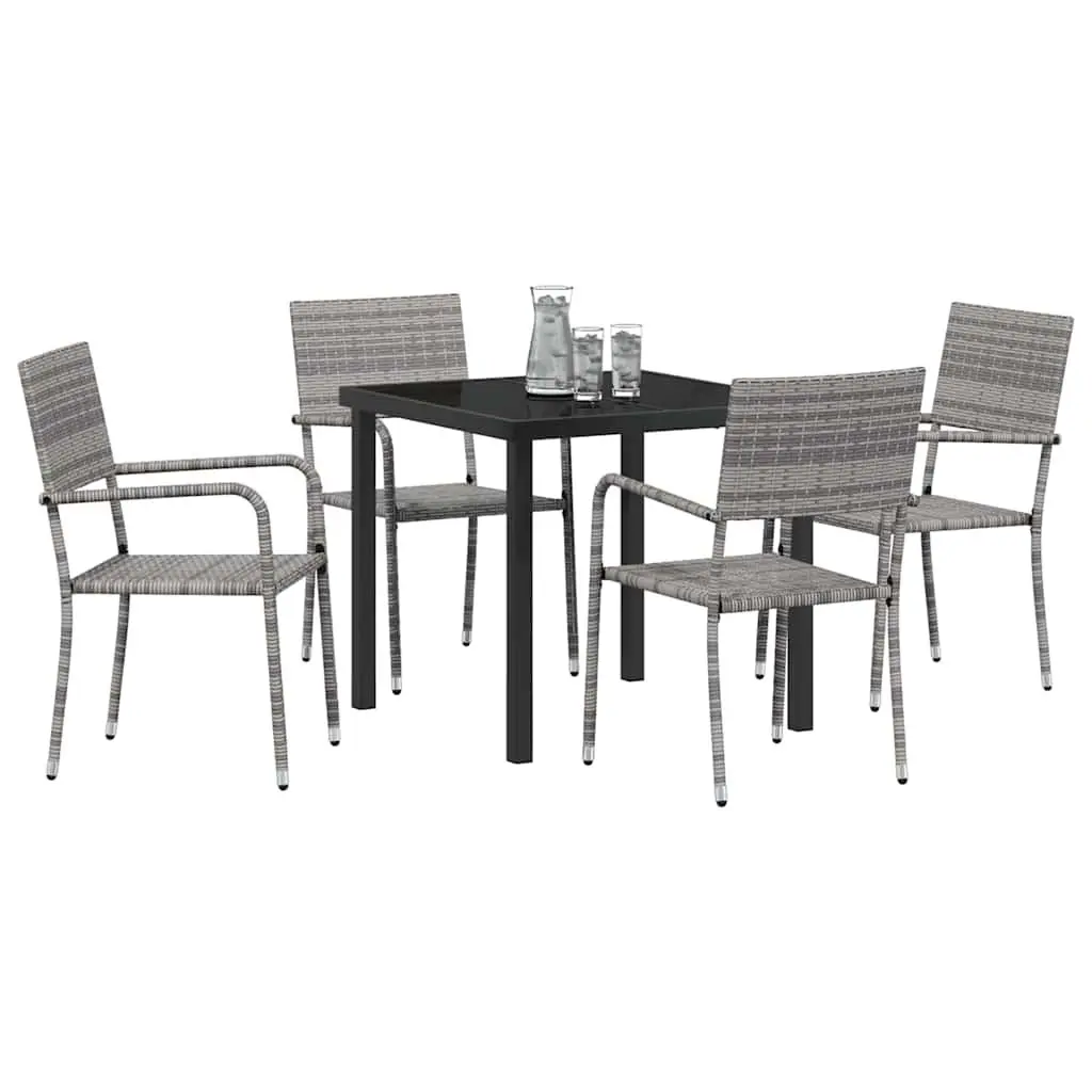 Garden Dining Set 5 Piece Outdoor Furniture Grey Poly Rattan with Cushion