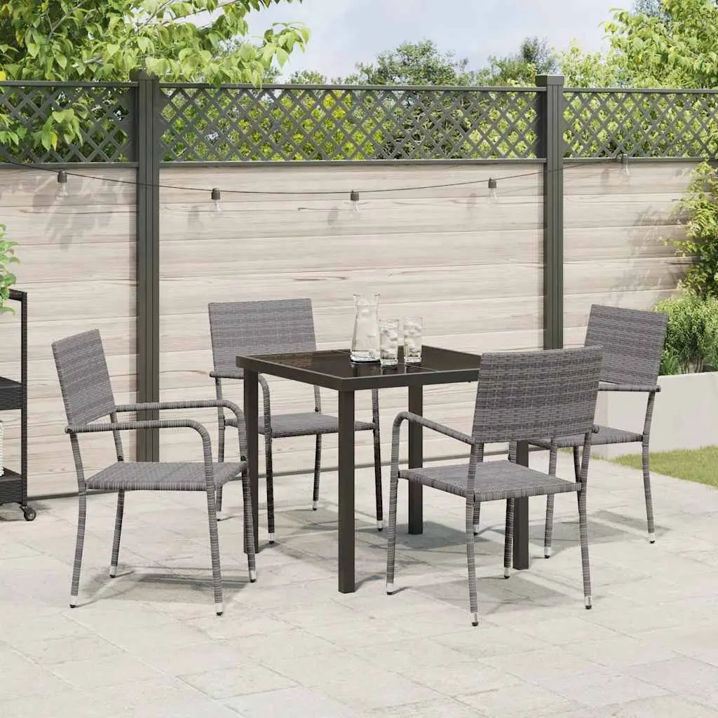 Garden Dining Set 5 Piece Outdoor Furniture Grey Poly Rattan with Cushion