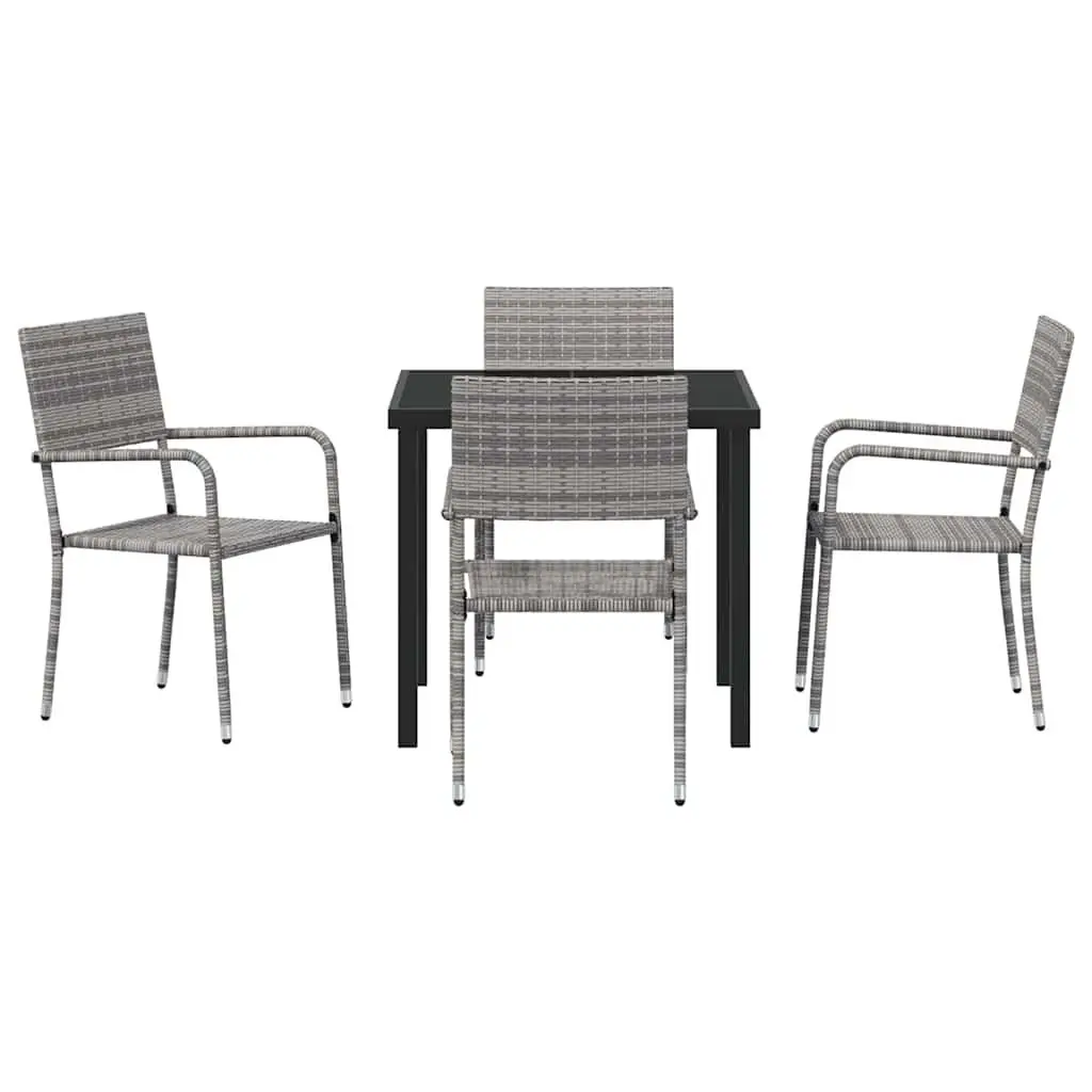 Garden Dining Set 5 Piece Outdoor Furniture Grey Poly Rattan with Cushion