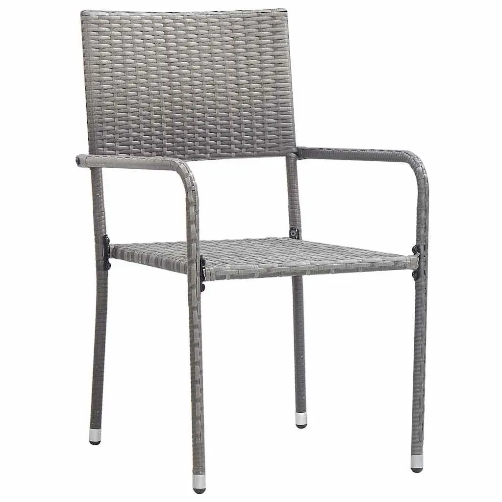 5 Piece Dining Set Poly Rattan Grey Outdoor Garden Furniture with Tempered Glass Tabletop and Cushioned Armchairs