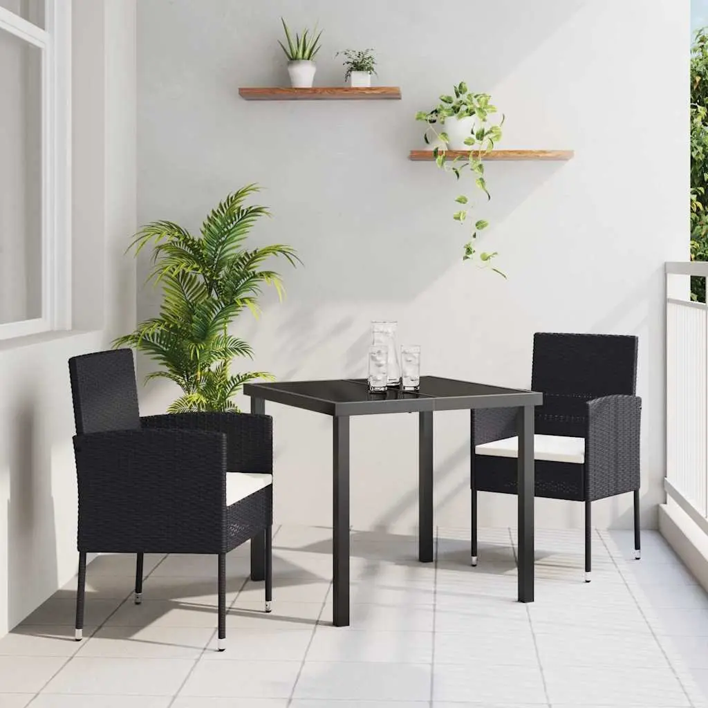 Outdoor Garden Dining Set Poly Rattan 3 Piece Black with Cushions
