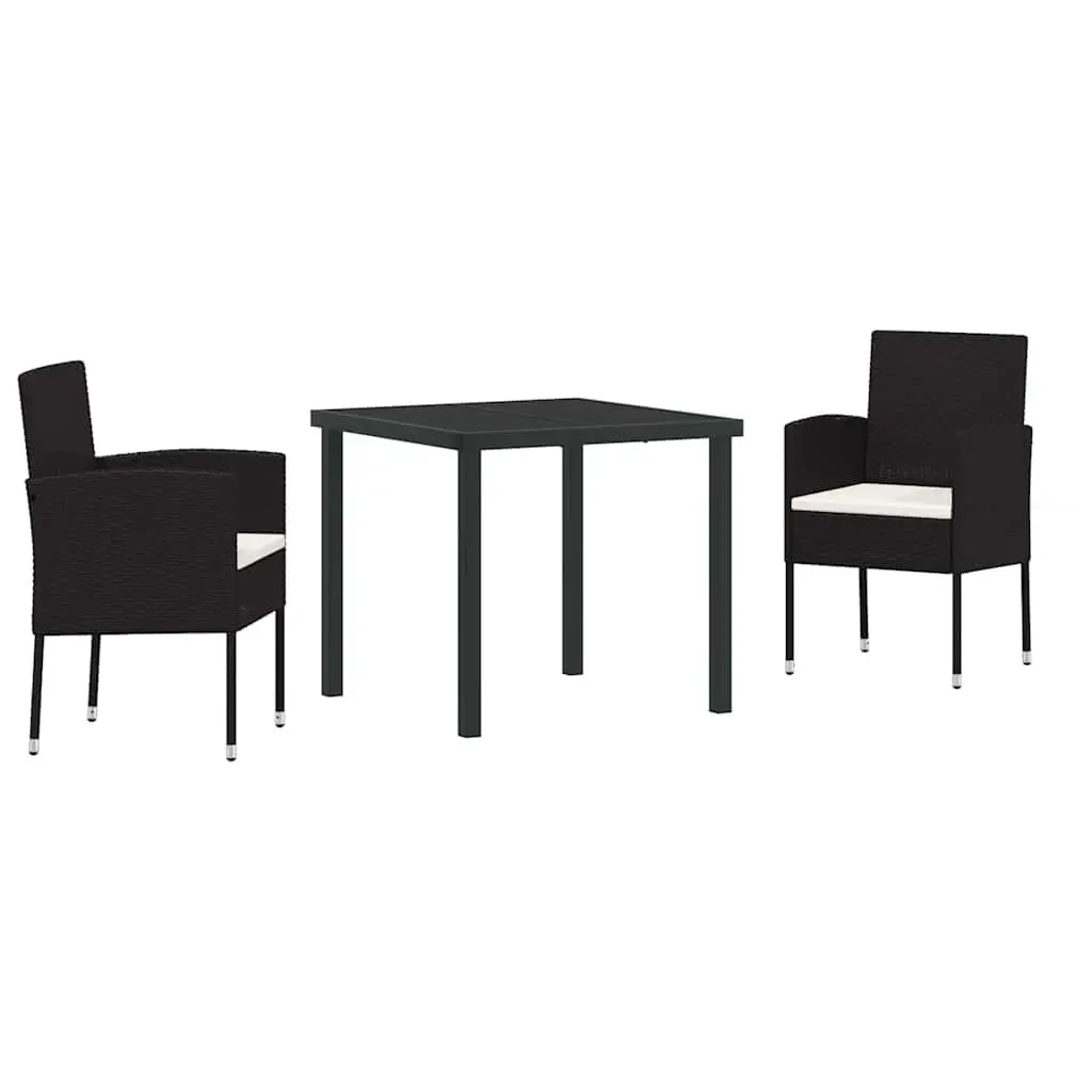 Outdoor Garden Dining Set Poly Rattan 3 Piece Black with Cushions