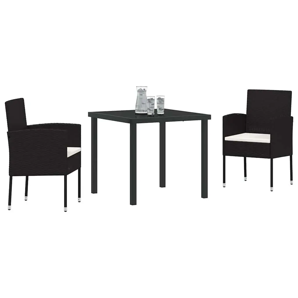 Outdoor Garden Dining Set Poly Rattan 3 Piece Black with Cushions