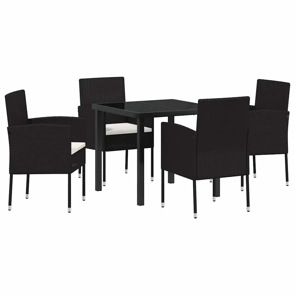 Garden Dining Set Poly Rattan Glass Table 5 Piece Black Outdoor Furniture