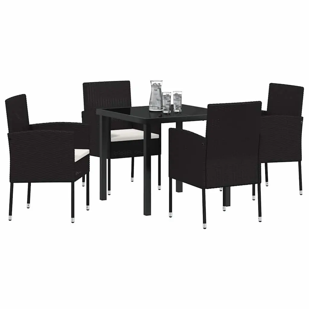Garden Dining Set Poly Rattan Glass Table 5 Piece Black Outdoor Furniture