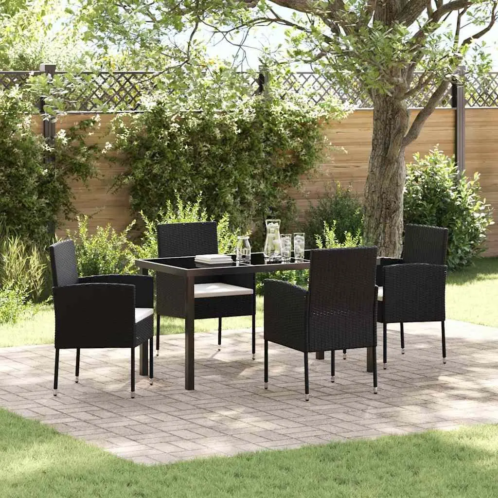 Garden Dining Set Poly Rattan Glass Top 5 Piece Outdoor Furniture Black