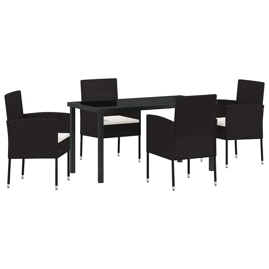 Garden Dining Set Poly Rattan Glass Top 5 Piece Outdoor Furniture Black