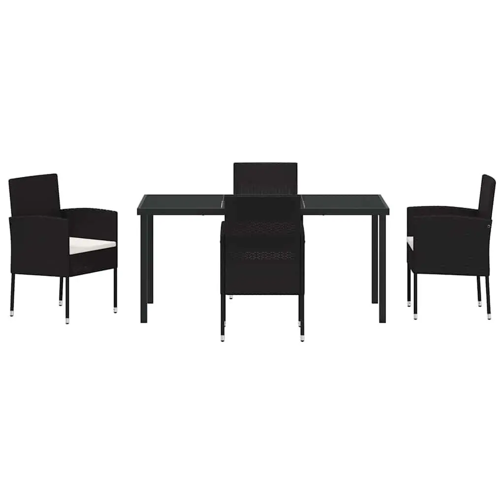 Garden Dining Set 5 Piece Poly Rattan Black Table with Tempered Glass Top and Chairs