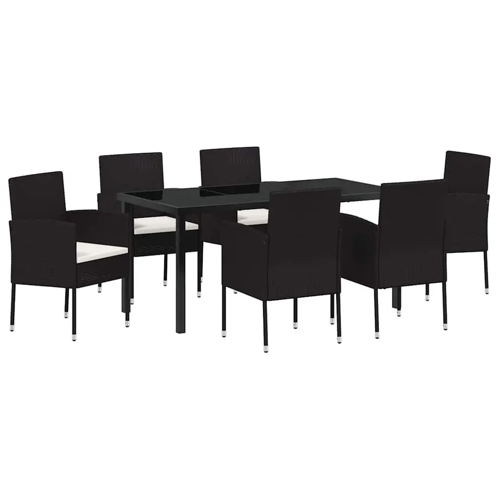 Garden Dining Set 7 Piece Outdoor Furniture Rattan Chairs Glass Table Black