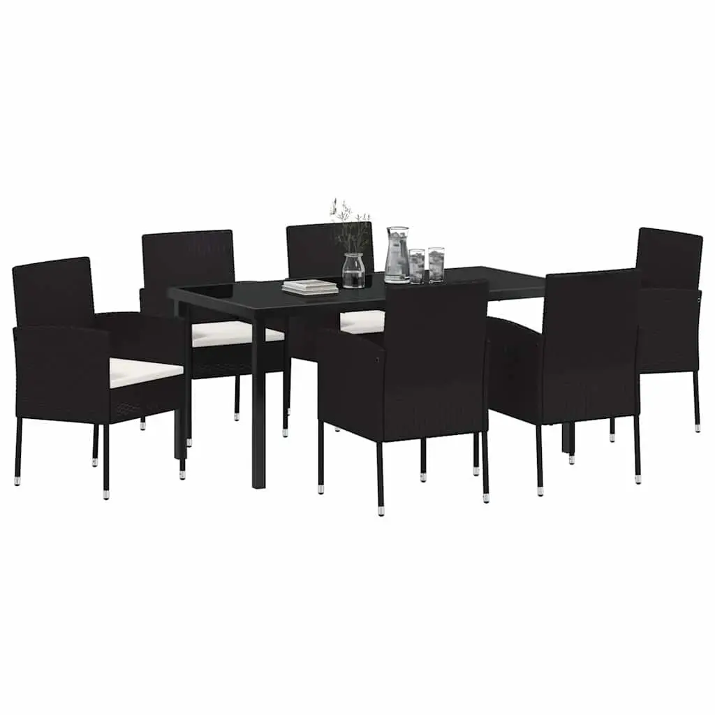 Garden Dining Set 7 Piece Outdoor Furniture Rattan Chairs Glass Table Black