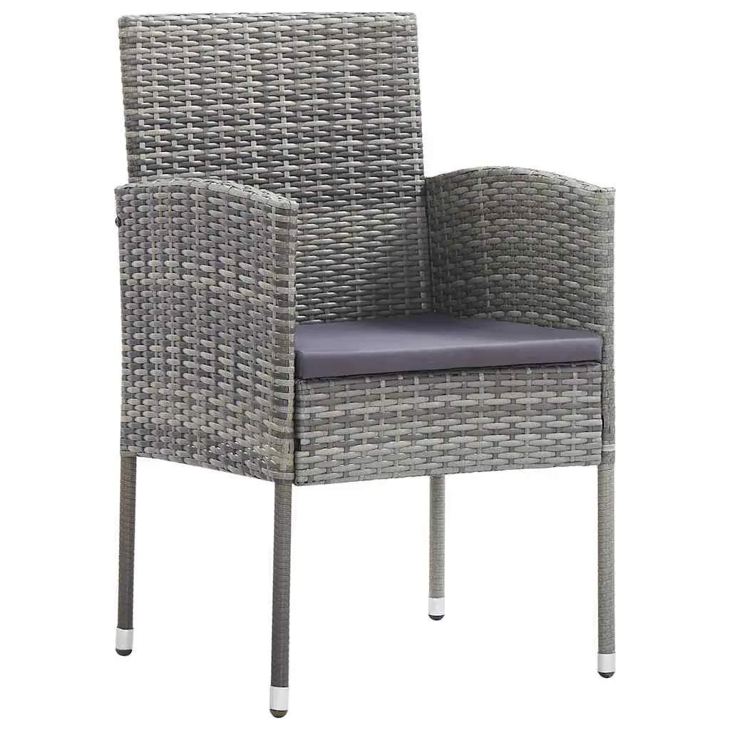 Garden Dining Set Poly Rattan 5 Piece Outdoor Furniture Tempered Glass Top Table Chairs Cushions Grey